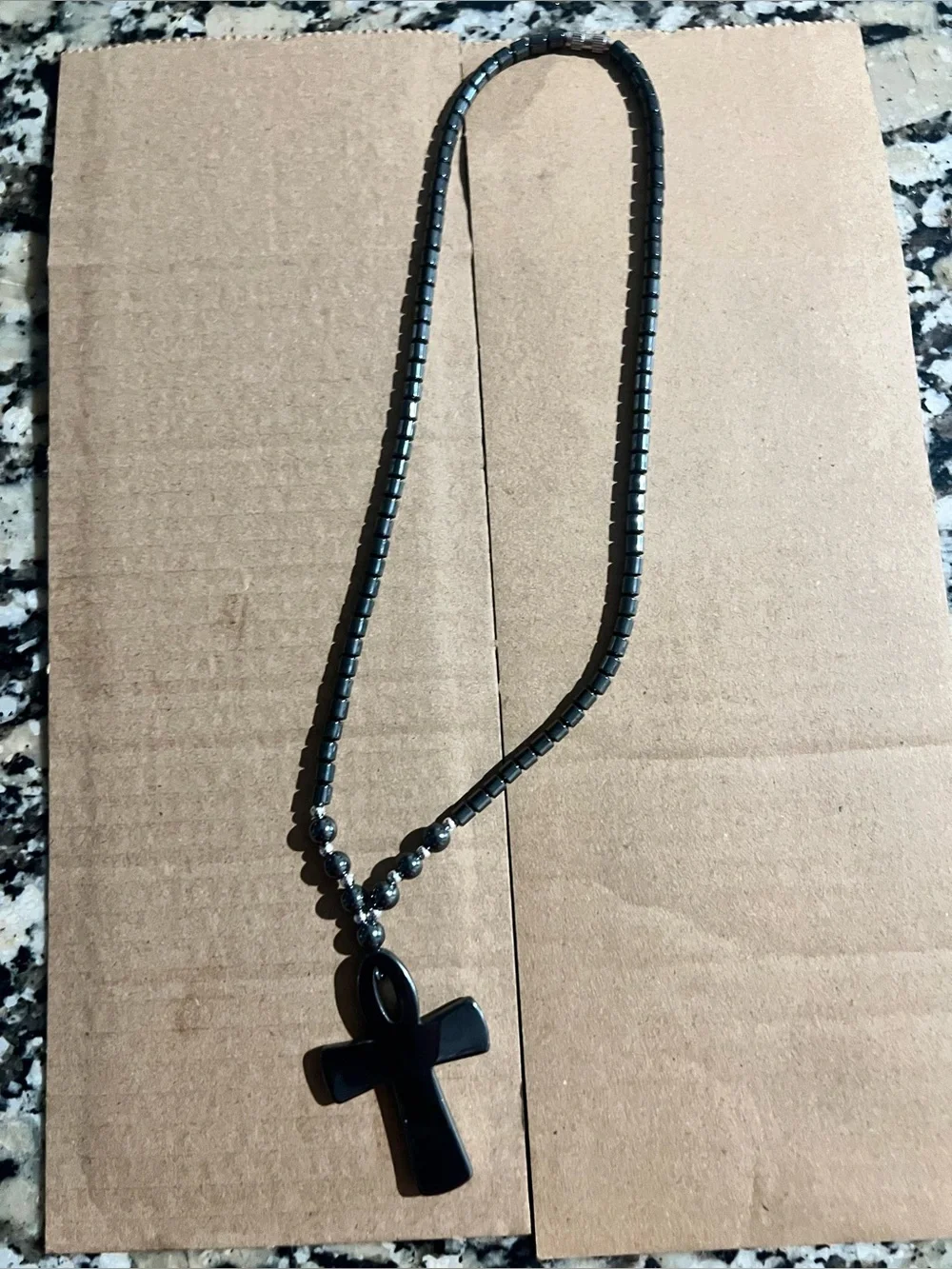 Hematite Cross Pendant Necklace - Dark Gray
